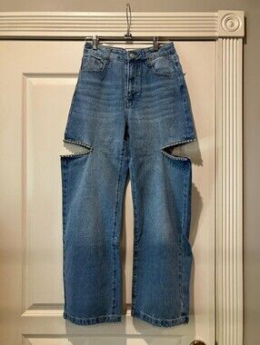 Forever 21 Blue Cutout Wide-Leg Jeans